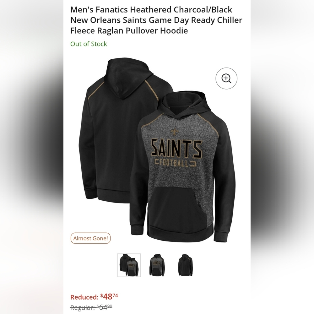 New Orleans Saints Pullover Gray and Black Hoodie
